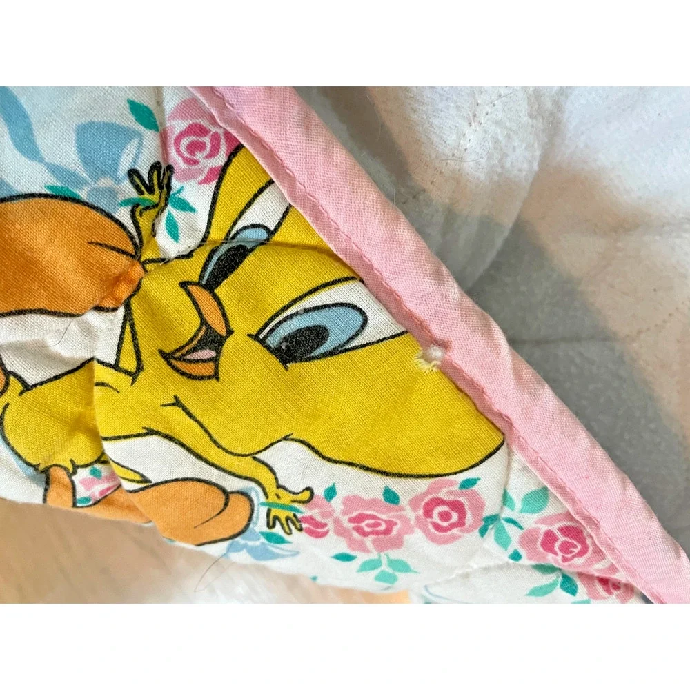 1993 Vtg Warner Bros Baby Looney Tunes Tweety Roses Gerber Blanket 50 x 39 in